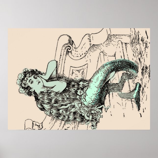 Pastell Minze Vintag Mermaid Print Poster (Vorne)