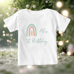 Pastell-Minzgelb-Regenbogen zum 1. Geburtstag Baby T-shirt