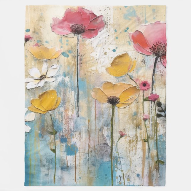 Pastell-Mohn-Impasto-Ölgemälde Fleecedecke (Vorderseite)