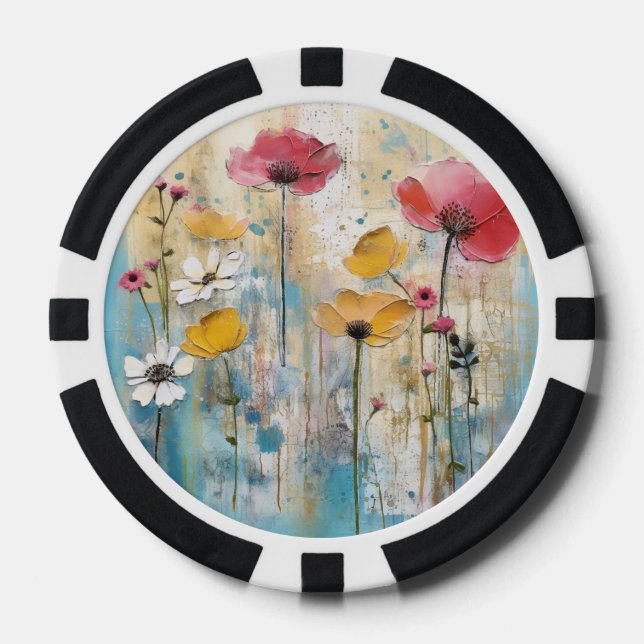Pastell-Mohn-Impasto-Ölgemälde Pokerchips (Vorderseite)