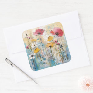 Pastell-Mohn-Impasto-Ölgemälde Quadratischer Aufkleber