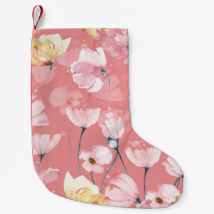 Pastell-Mohnblumen: Wasserfarbene Floral nahtlos. Kleiner Weihnachtsstrumpf