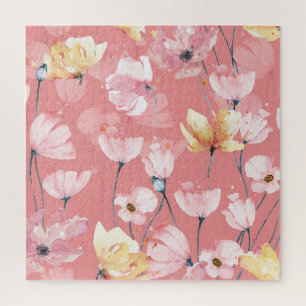 Pastell-Mohnblumen: Wasserfarbene Floral nahtlos. Puzzle