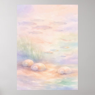 Pastell-Mündungsufer-Lebenswasserfarbe-Küstenkunst Poster