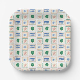 Pastell-Muschel-Muster Küsten-Boho Modern Pappteller