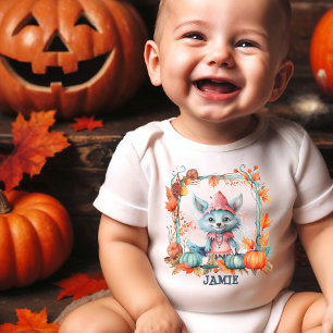 Pastell Name Süßer Blauer Fuchs Kürbisfeld Hallowe Baby Strampler