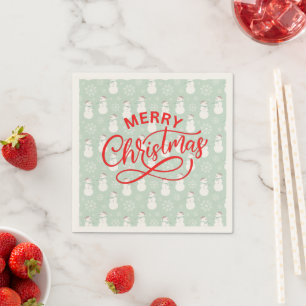 Pastell niedlicher Schneemann mit Kalligraphierung Serviette