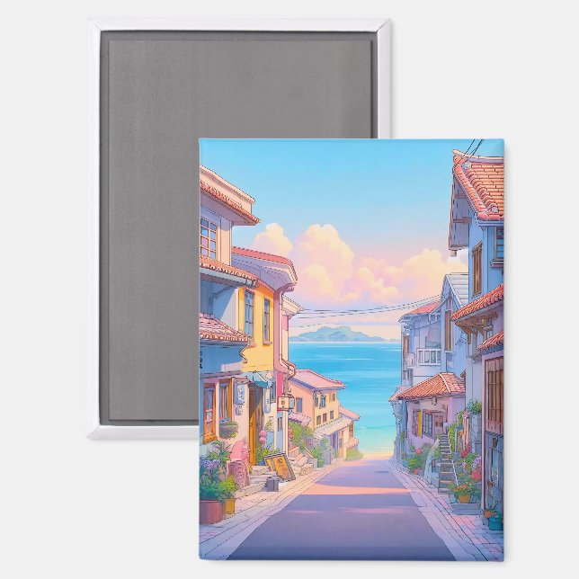 Pastell Okinawa Strandstraße Magnet (Vorderseite/Rückseite)