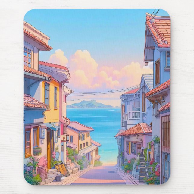 Pastell Okinawa Strandstraße Mousepad (Vorne)