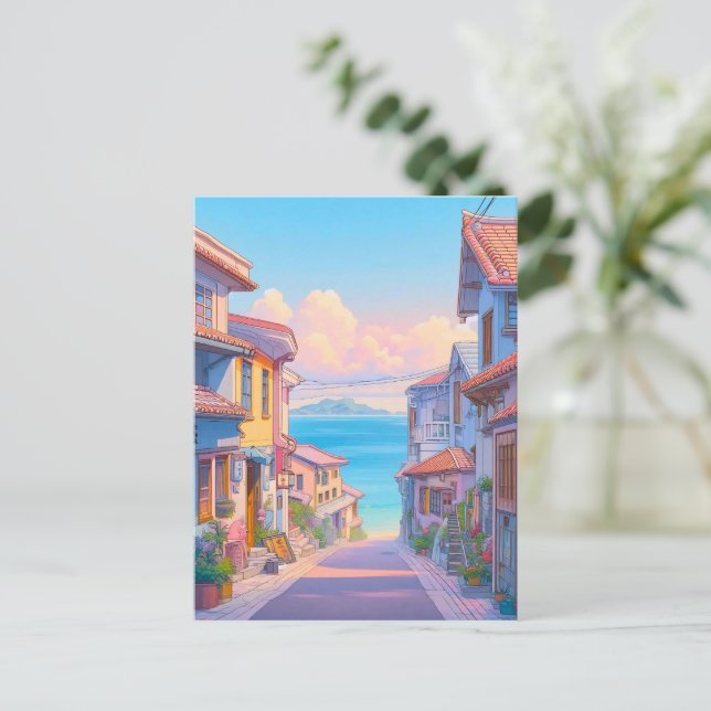 Pastell Okinawa Strandstraße Postkarte (Stehend Vorderseite)