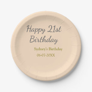 Pastell orange grau glücklicher 21. Geburtstag Nam Pappteller