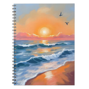 Pastell-Ozean-Sonnenuntergang-Aquarell-Strand-Gemä Notizblock