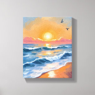 Pastell-Ozean-Sonnenuntergang-Aquarell-Strandmaler Leinwanddruck