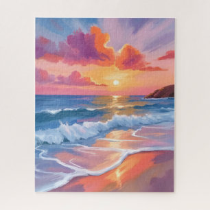 Pastell-Ozean-Sonnenuntergang   Farbige Strandmale Puzzle