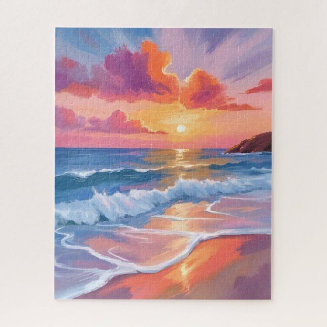 Pastell-Ozean-Sonnenuntergang | Farbige Strandmale Puzzle (Vertikal)