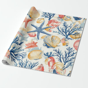 Pastell-Ozeanschalen mit zarten Korallenzweigen Geschenkpapier