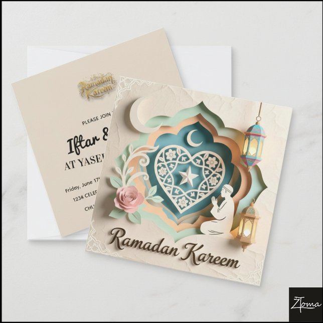 Pastell Papierausschnitt Ramadan Kareem Grußkarte Einladung (Von Creator hochgeladen)