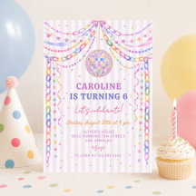 Pastell-Papierketten-Diskokugel-Geburtstagseinladu
