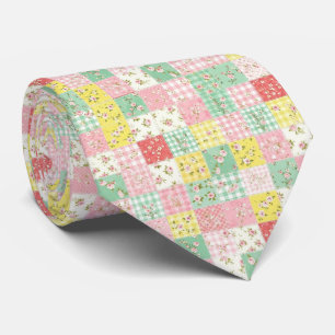 Pastell-Patchwork-Blumen-Gingham-Vintage-Cottage Krawatte