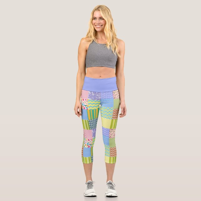 Pastell-Patchwork Capri Leggings (Vorderseite)