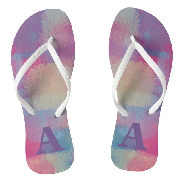 Pastell Patchwork Rosa und Lila Abstrakt Flip Flops (Fußbett)