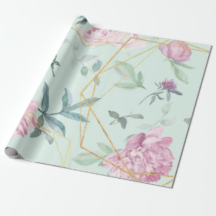 Pastell-Pfingstrosen Geometrische Florale Hochzeit Geschenkpapier