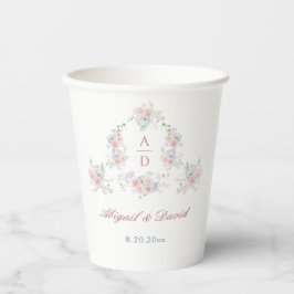 Pastell-Pfingstrosen-Rahmen Hochzeitsmonogramme Pappbecher