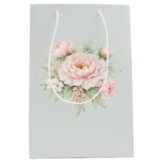 Pastell-Pfingstrosenblüte, sanftes Wasserfarben-Bo Mittlere Geschenktüte