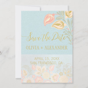 Pastell-Pfirsich-Gold-Blumen-Frühling-Hellblau-Hoc Save The Date