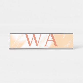 Pastell-Pfirsich-Orange-Weiß-Monogramm Retro-Bold- Schreibtischnamensplakette