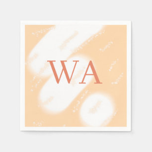 Pastell-Pfirsich-Orange-Weiß-Monogramm Retro-Bold- Serviette