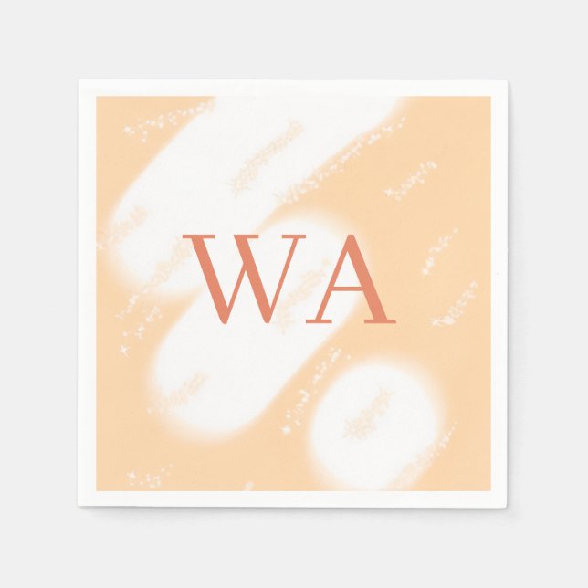 Pastell-Pfirsich-Orange-Weiß-Monogramm Retro-Bold- Serviette (Vorderseite)