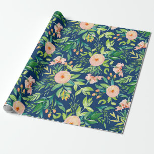 Pastell-Pfirsich- und rosa Frühlingsblumenmuster Geschenkpapier