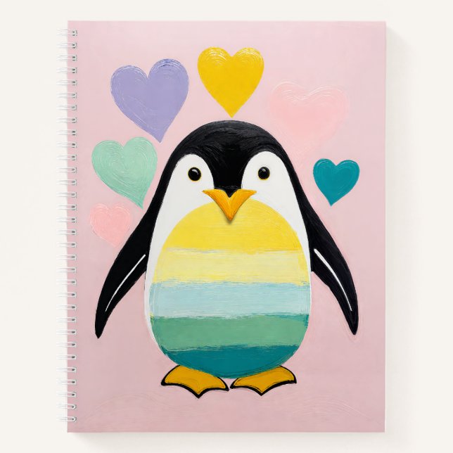 Pastell Pinguin Herz Notizbuch (Vorderseite)