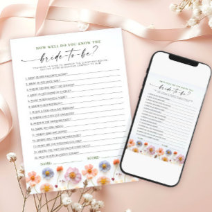 Pastell Pink Boho Wildblumen Bridal Game Card Einladung