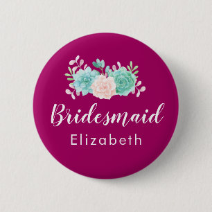 Pastell Pink & Green Floral Bouquet Bridesmaid Button