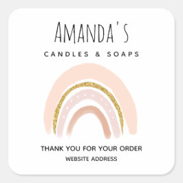 Pastell Pink & Imitate Glitzer Boho Rainbow Busine Quadratischer Aufkleber