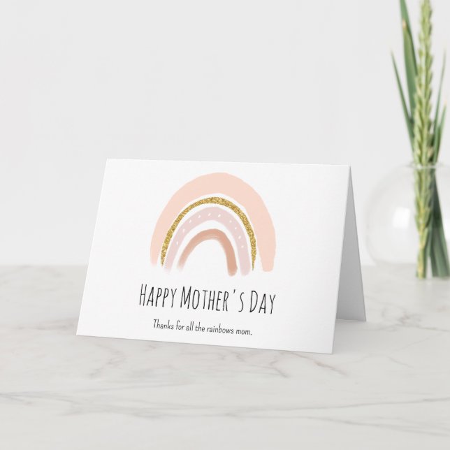 Pastell Pink & Imitate Glitzer Boho Rainbow Karte (Vorderseite)