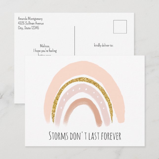 Pastell Pink & Imitate Glitzer Boho Rainbow Wohlfü Postkarte (Vorne/Hinten)