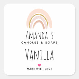 Pastell Pink & Imitate Glitzer Rainbow Candle Busi Quadratischer Aufkleber