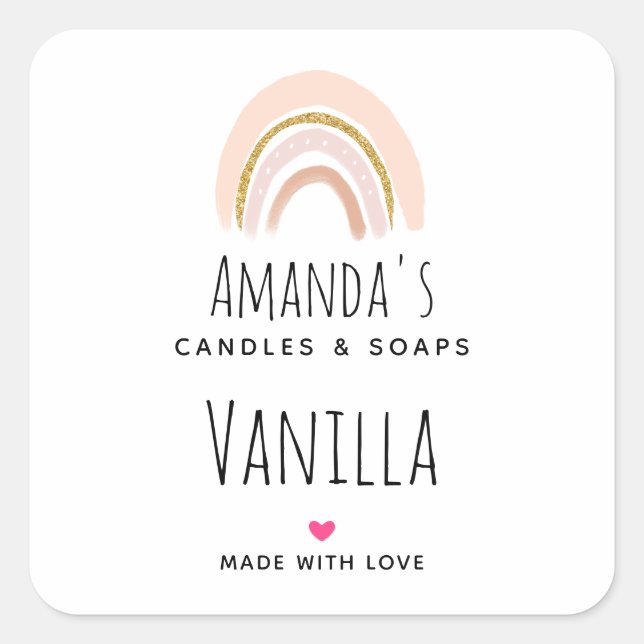 Pastell Pink & Imitate Glitzer Rainbow Candle Busi Quadratischer Aufkleber (Vorderseite)