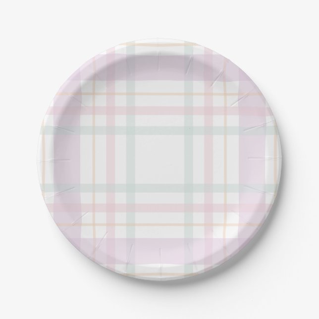 Pastell Pink Kariert grüne Flannel Lila Linien Pappteller (Vorderseite)