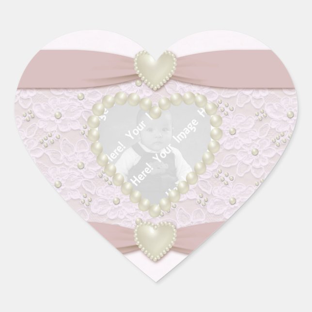Pastell Pink Lace Pearl Baby Foto Sticker (Vorderseite)