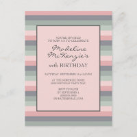 Pastell Pink Lila grüne Streifen Geburtstag einlad