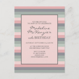 Pastell Pink Lila grüne Streifen Geburtstag einlad Postkarte