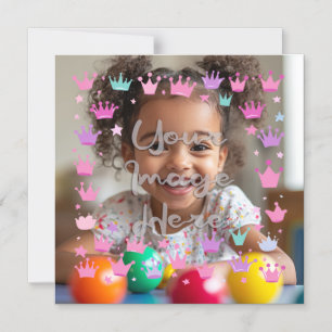 Pastell Pink Lila Princess Crown Foto Border Magneteinladung