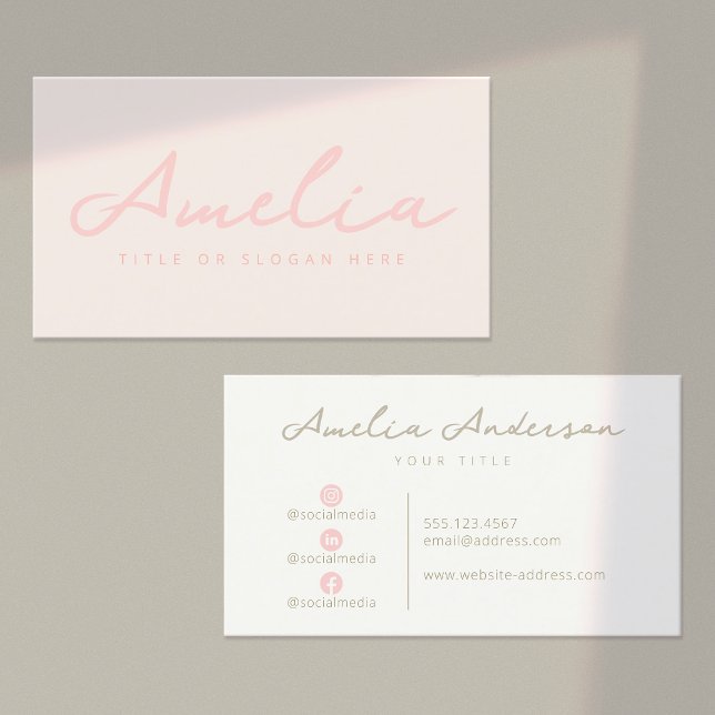 Pastell Pink Moderne Berufliche soziale Medien Visitenkarte (Von Creator hochgeladen)