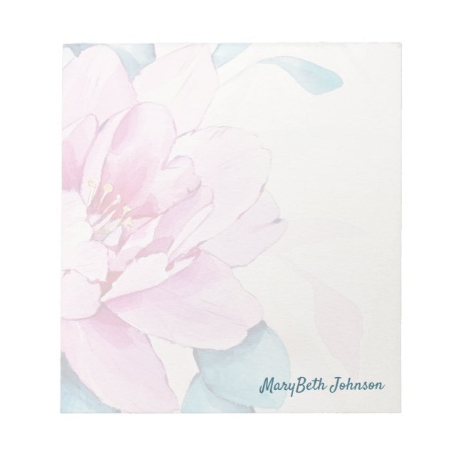 Pastell Pink Peony Watercolor, Feminine Floral Notizblock (Vorderseite)