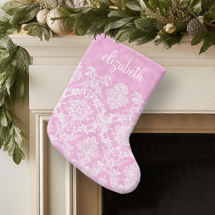 Pastell Pink Vintag Damask Muster grungy Finish Großer Weihnachtsstrumpf