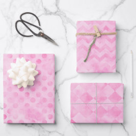 Pastell Pink Wasserfarbe Polka Dot Zickzack Diaman Geschenkpapier Set